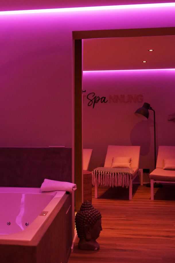 Spa area with atmospheric lighting