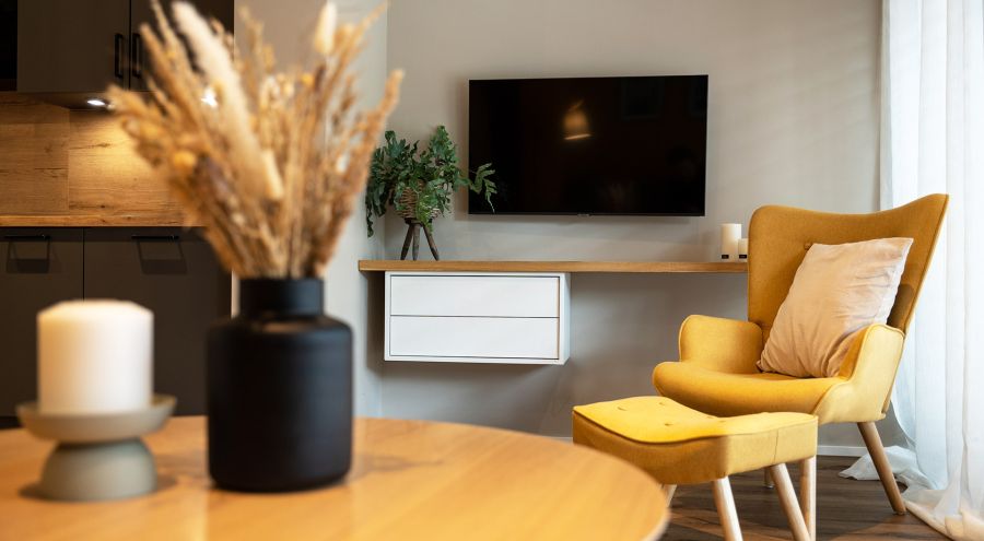 Living room with stylish furnishings from Ferienhof Eichenberg