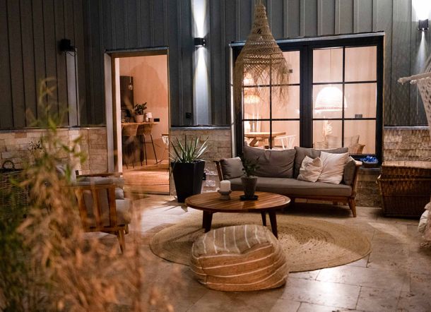 Cozy seating area in the Ferienhof Chalet at the Eichenberg holiday farm