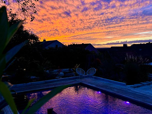 Colorful sunset and panoramic views from the Eichenberg holiday farm